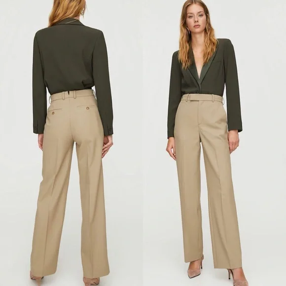 Aritzia Babaton Khaki Agency Pant Wool Trousers High Rise Size 4 - Picture 3 of 11